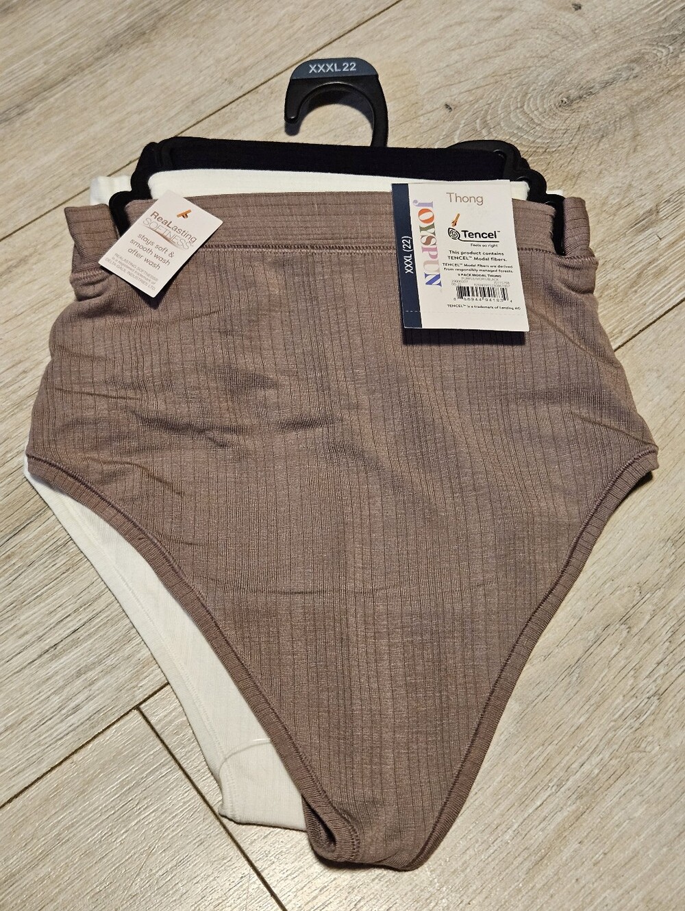 Joyspun Women's Plus Size 3-Pack Ribbed Tencel Modal Thong Underwear (XXXL 22)